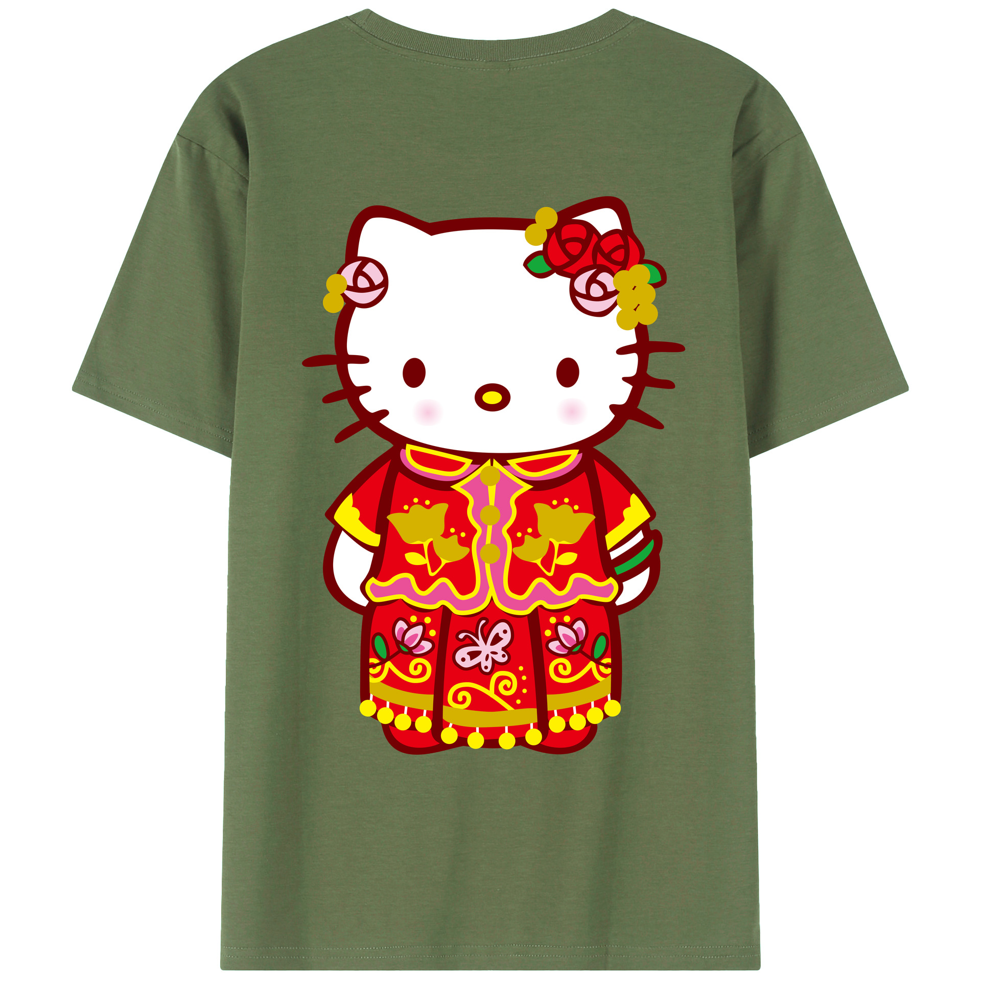（画像用） Hello Kitty ハローキティ 綿100％ メンズ半袖Tシャツ（バックプリント） 通気性